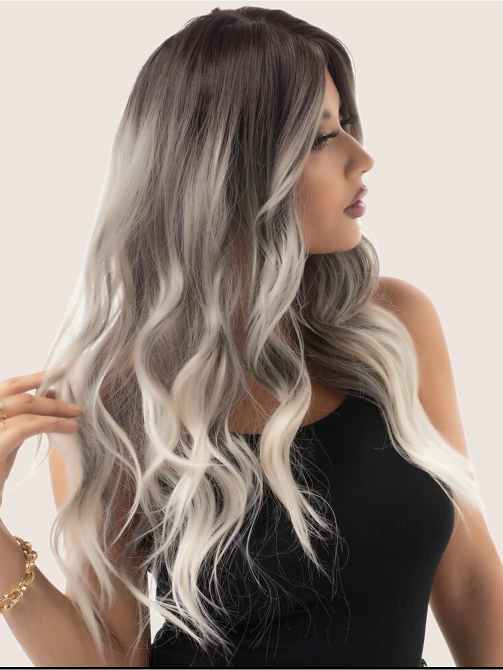 Luxe Ombre Long Wavy Wig - Ash Gray to Platinum Blonde